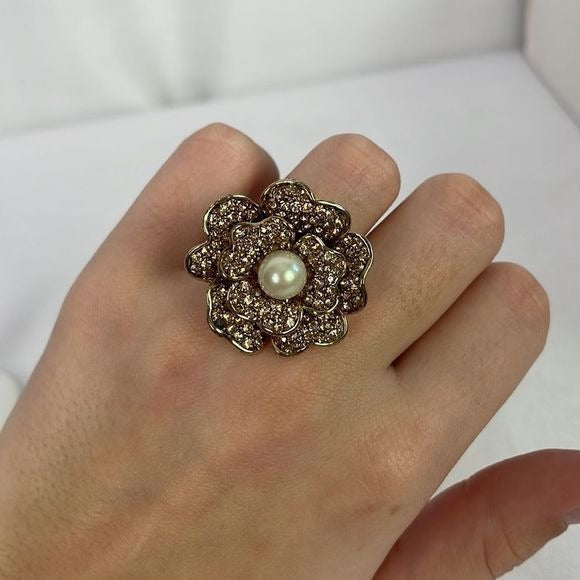 Carolee Big Crystal Pearl Flower Ring
